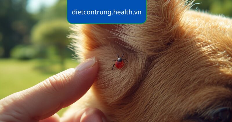 Người chải lông cho chó ngoài vườn, minh họa cách phòng ngừa bọ ve cho thú cưng