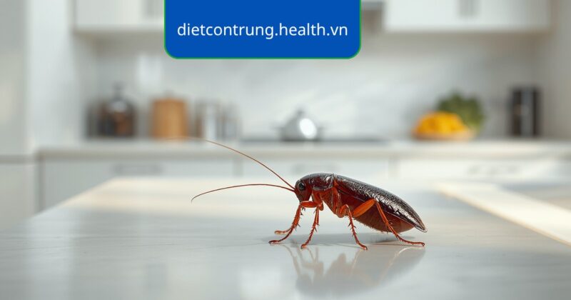 Con gián bò trên mặt bàn bếp, minh họa các loại gián thường gặp trong nhà