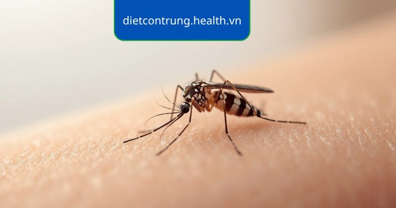 Con muỗi vằn đậu trên da người, minh họa các loại muỗi truyền bệnh thường gặp