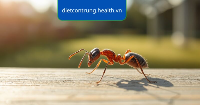 Kiến khổng lồ đầu to bò trên bề mặt gỗ ngoài trời, minh họa đặc điểm nhận dạng