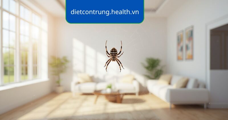 Nhện giăng mạng ở góc trần nhà, minh họa các loại nhện trong nhà và cách phòng tránh