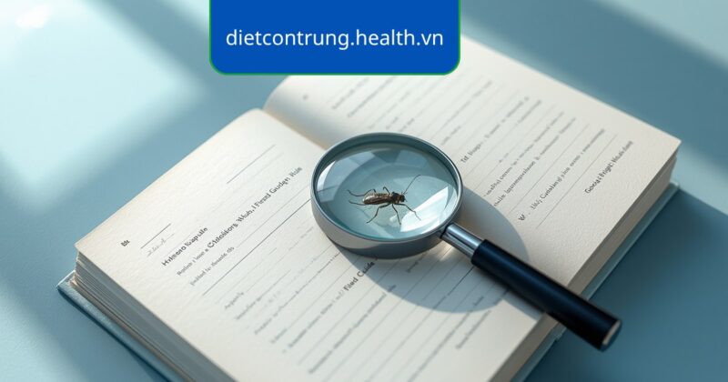 Sách và kính lúp soi côn trùng, minh họa từ điển thuật ngữ chuyên ngành diệt côn trùng