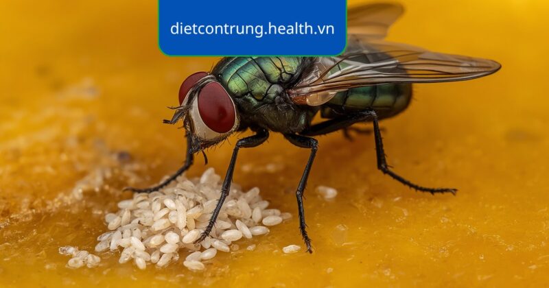 Người lau dọn bàn bếp và đậy kín thùng rác, minh họa cách phòng ngừa trứng ruồi trong nhà